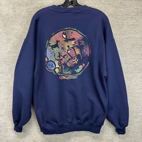 VTG 90s Crazy Shirts Hawaii Sweatshirt Ki'i Pohaku Stone Art Print Crewneck L - Picture 11 of 14